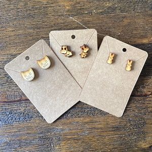 Set of 3 homemade wood earrings cats hippo peeps